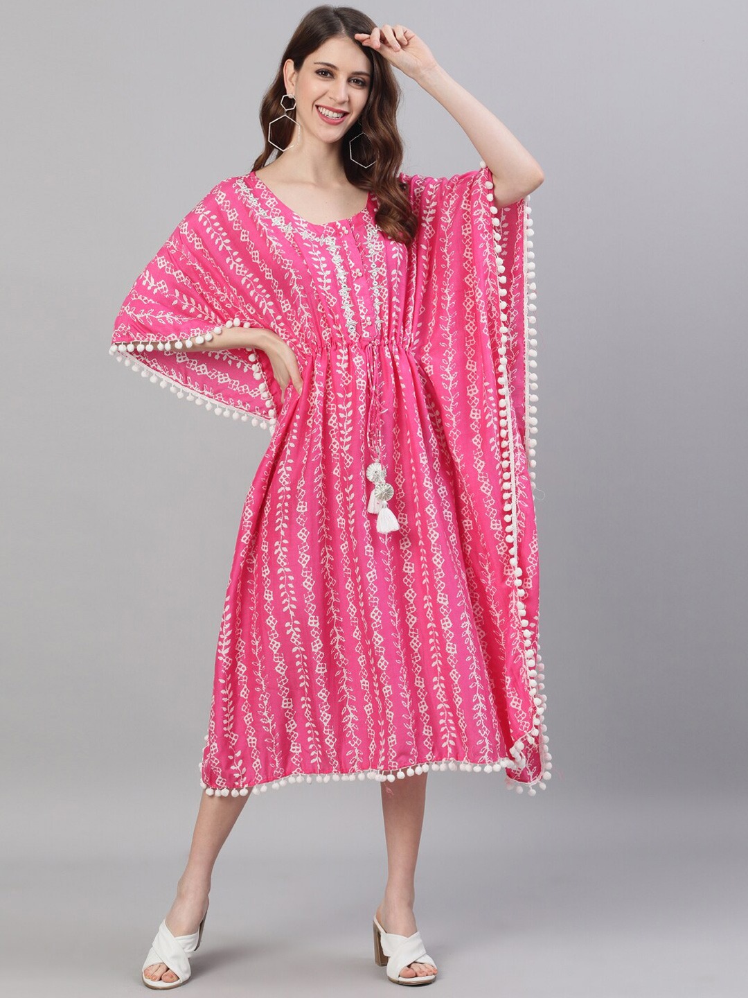 Ishin Women Pink Printed Kaftan Dress