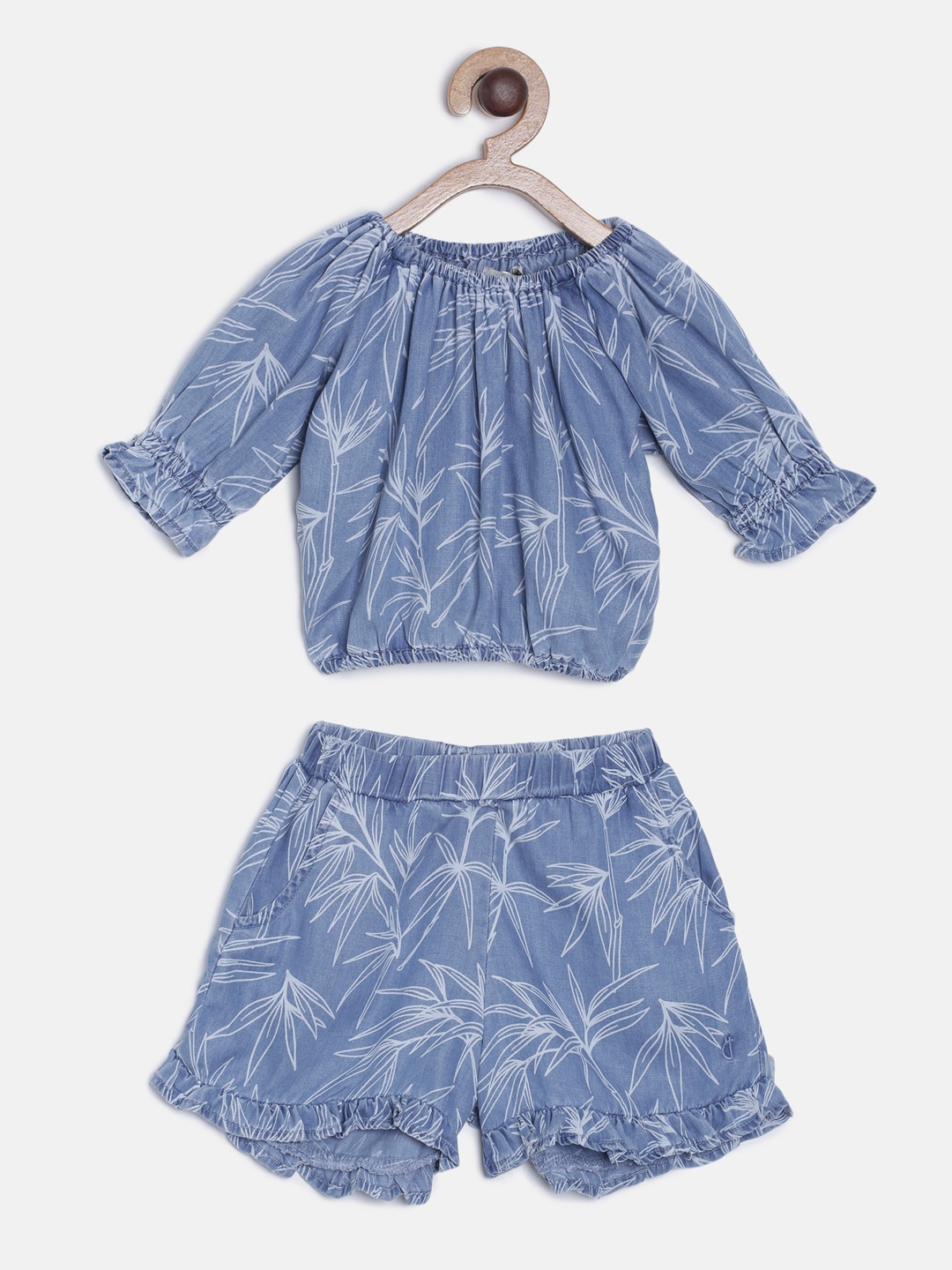 

Gini and Jony Girls Blue Printed Chambray Top with Shorts
