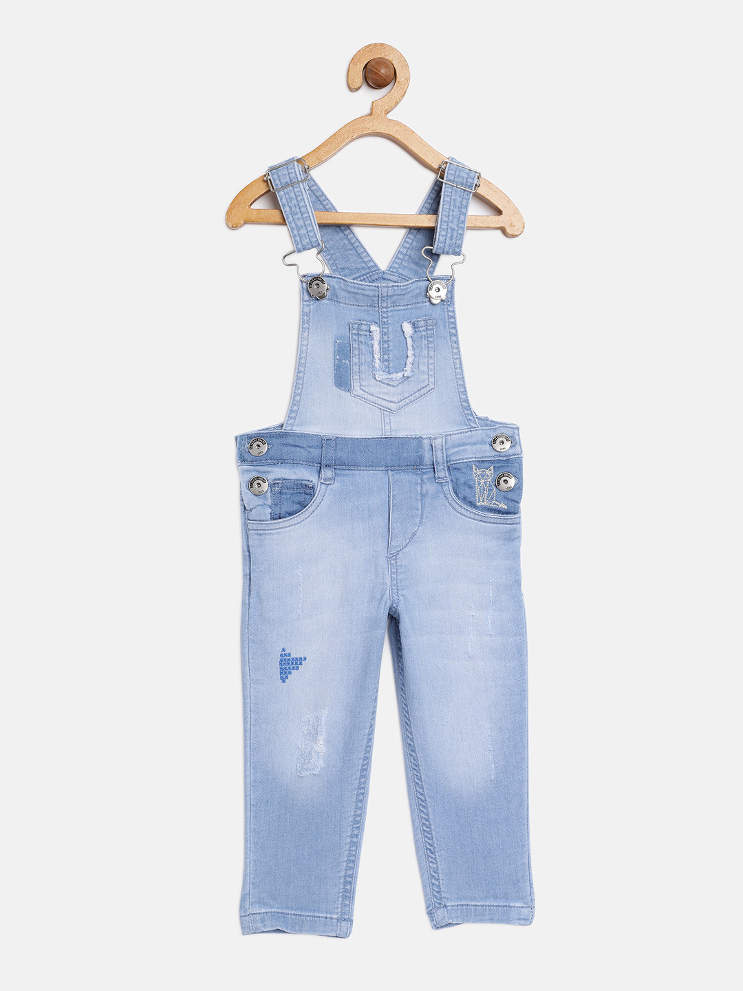 

Gini and Jony Girls Blue Solid Denim Dungarees
