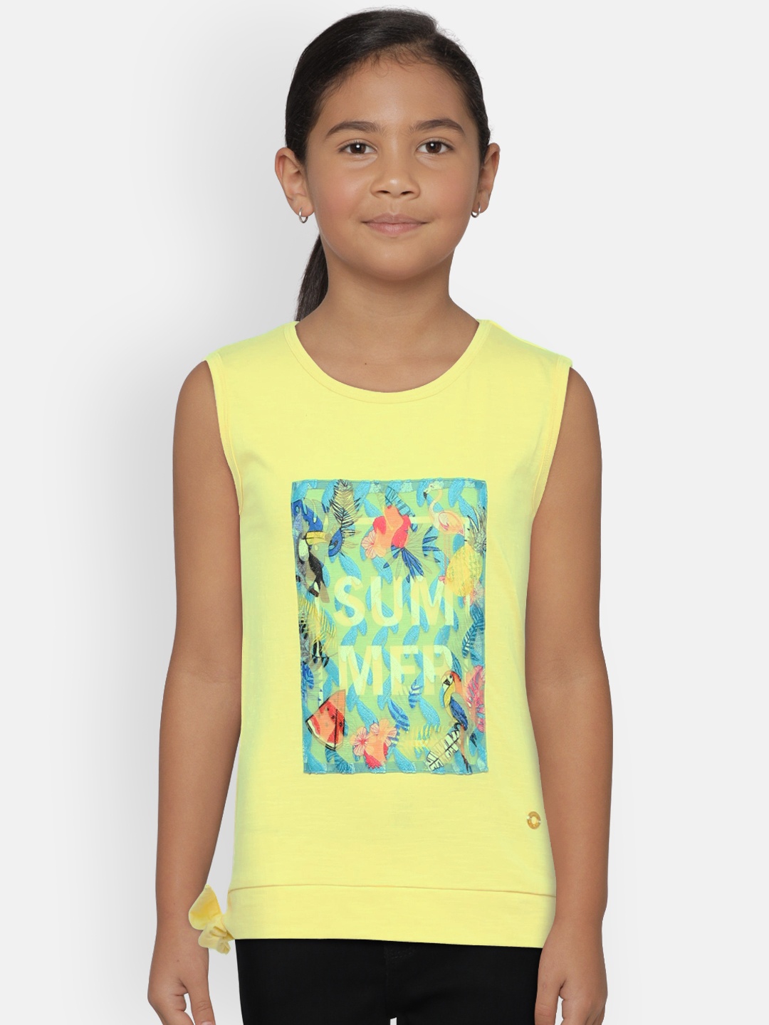 

Gini and Jony Girls Yellow Printed Top