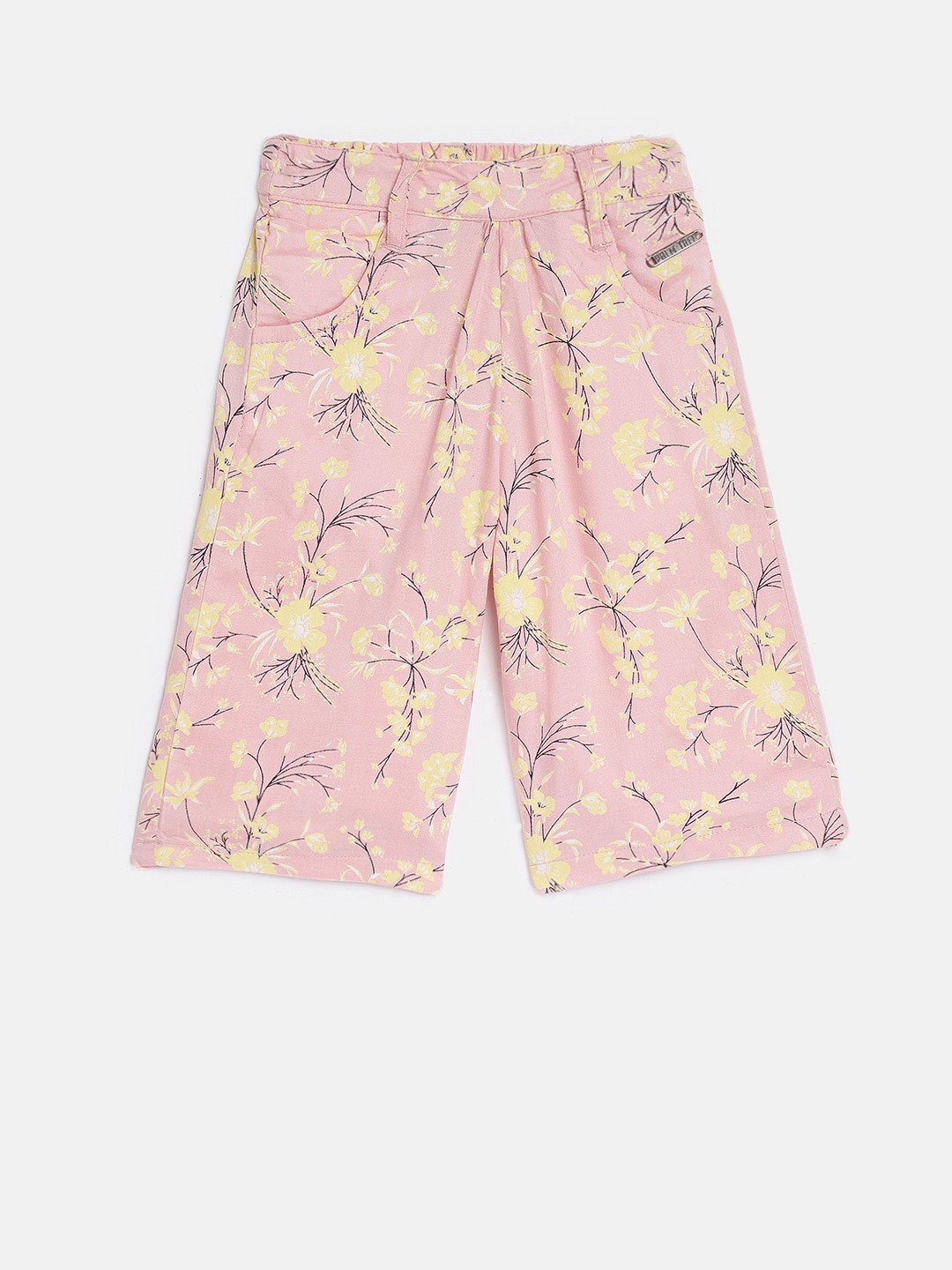 

Palm Tree Girls Pink & Yellow Printed Regular Fit Capris