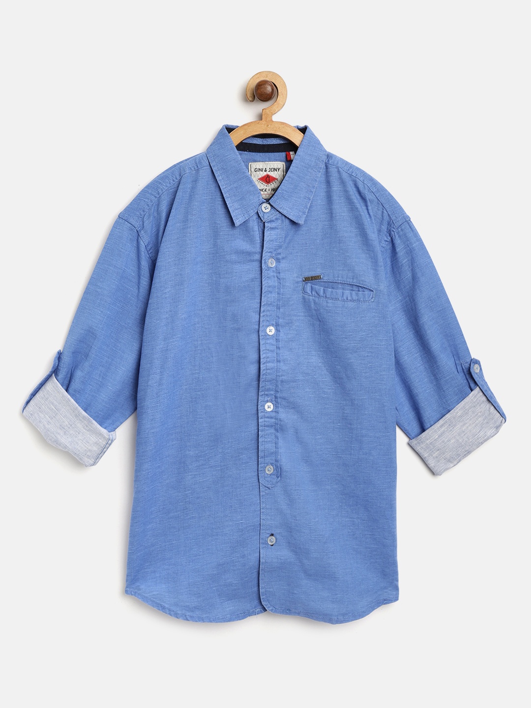 

Gini and Jony Boys Blue Regular Fit Solid Casual Shirt