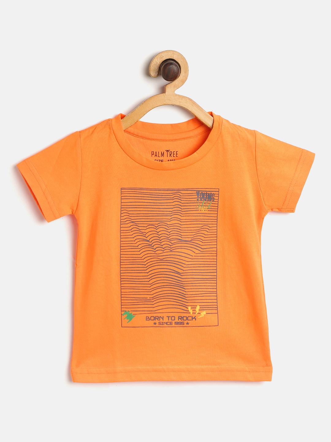 

Palm Tree Boys Orange & Navy Blue Pure Cotton Printed T-shirt