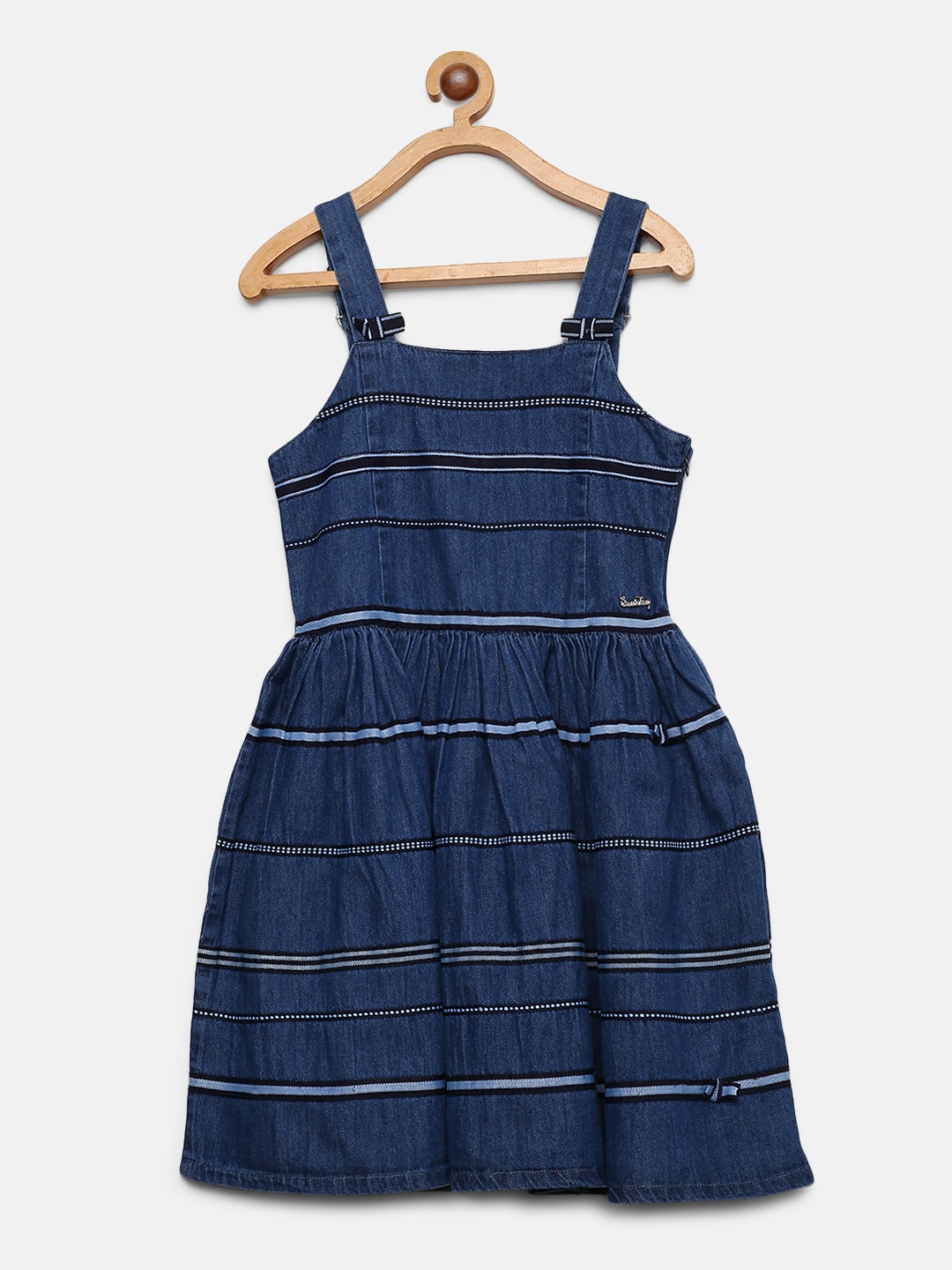 

Gini and Jony Girls Navy Blue Denim Striped Pinafore Dress