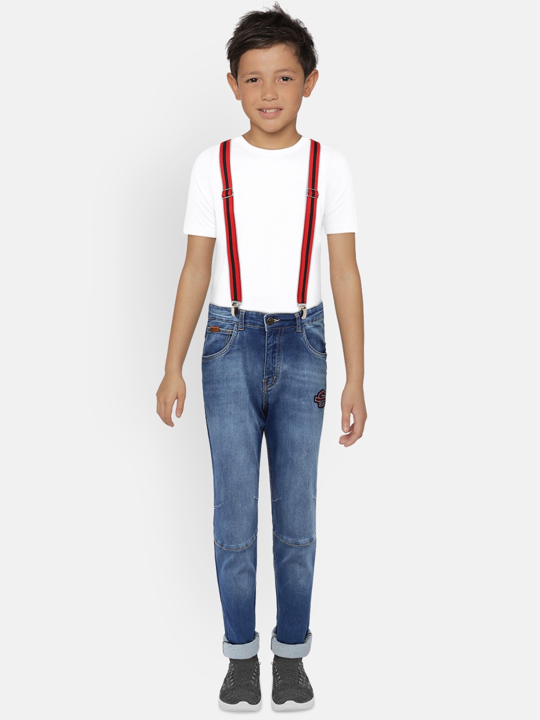 

Gini and Jony Boys Blue Slim Fit Mid-Rise Clean Look Stretchable Jeans with Suspenders