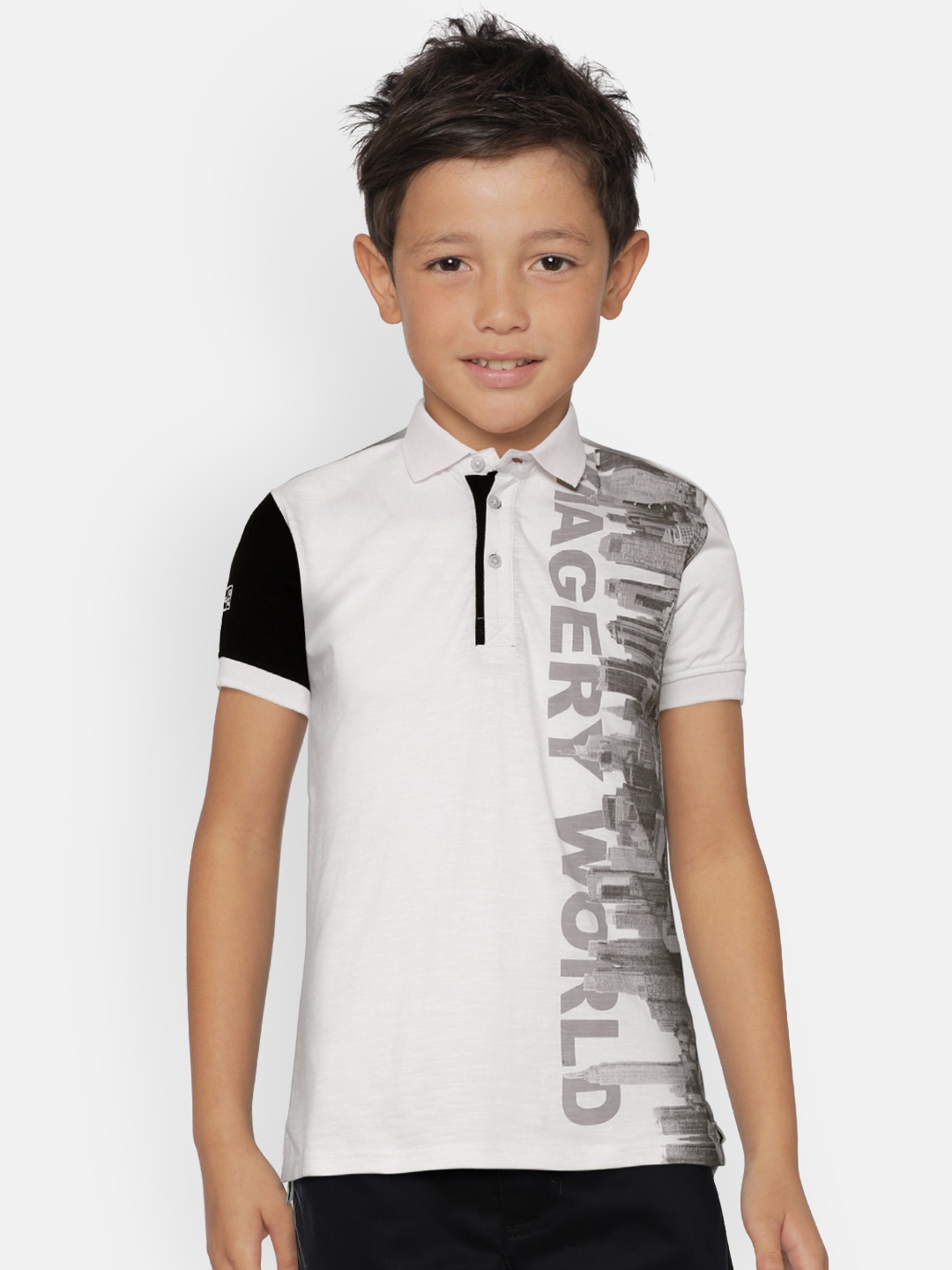 

Palm Tree Boys White Grey Printed Polo Collar Pure Cotton T-shirt
