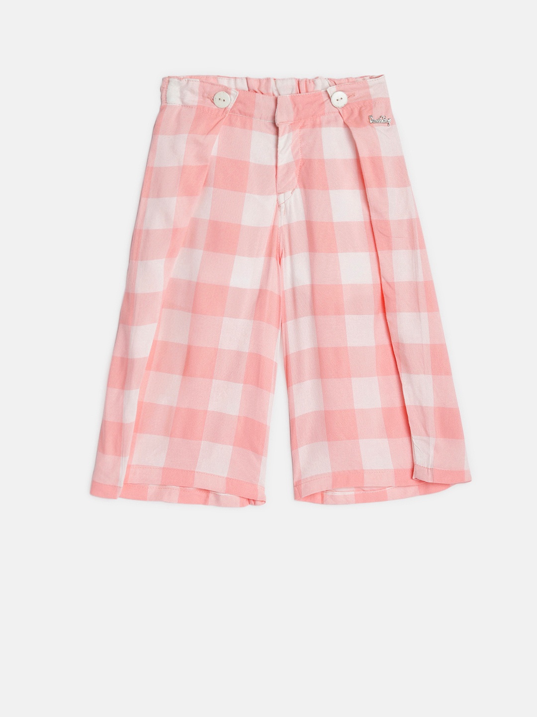 

Gini and Jony Girls White & Pink Loose Fit Checked Culottes