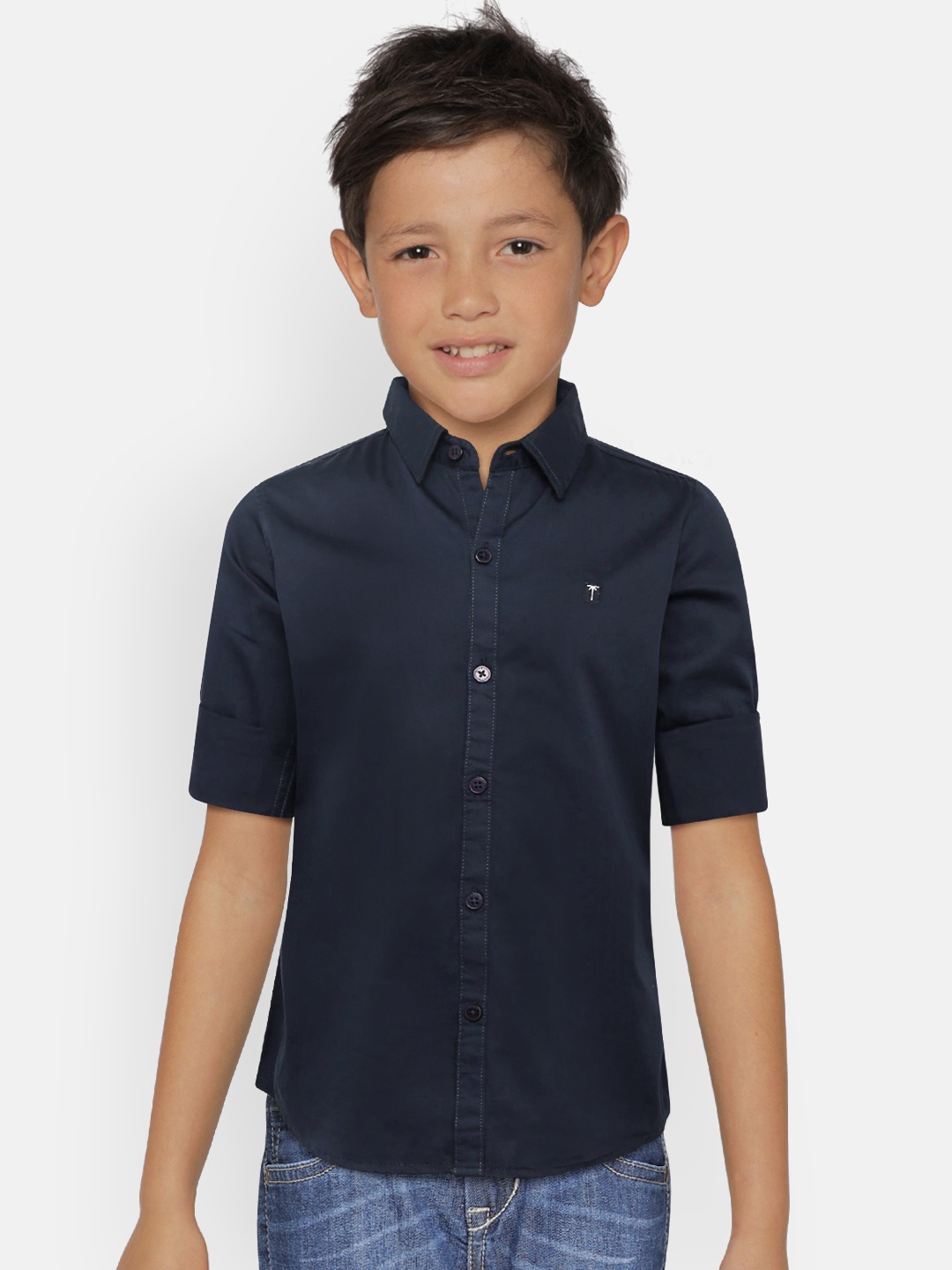 

Palm Tree Boys Navy Blue Solid Casual Shirt