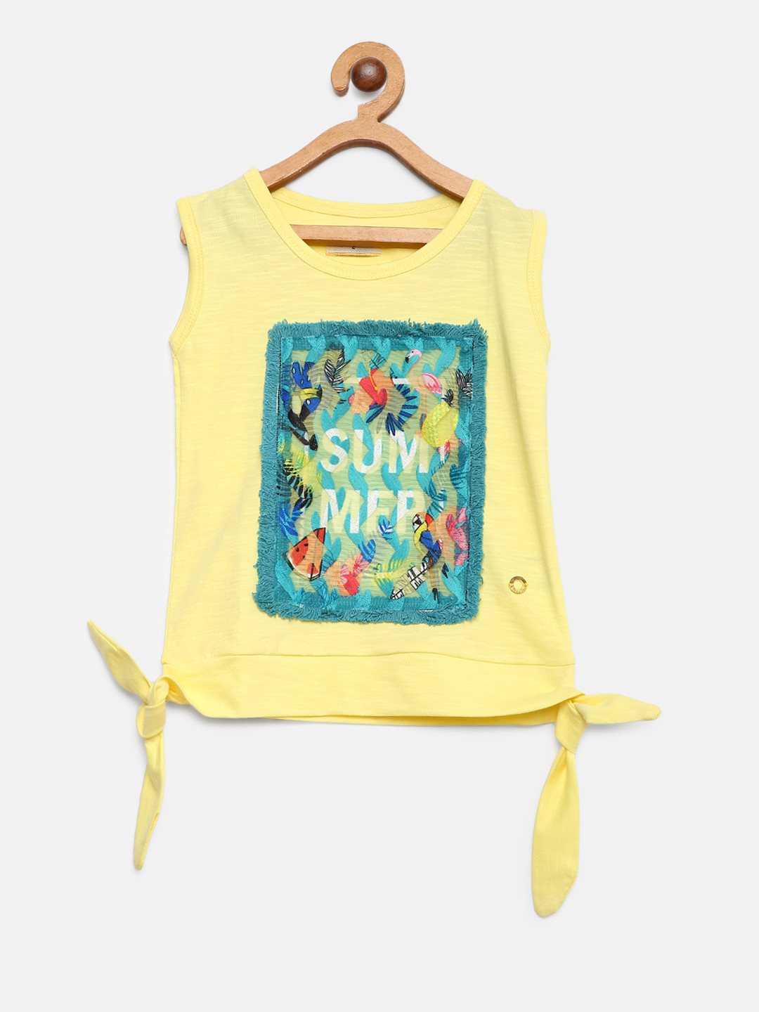 

Gini and Jony Girls Yellow & Green Printed Pure Cotton Top