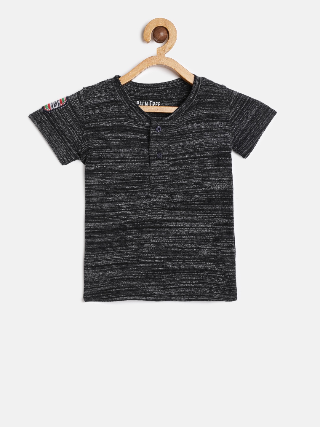 

Palm Tree Boys Black Self Design Round Neck T-shirt