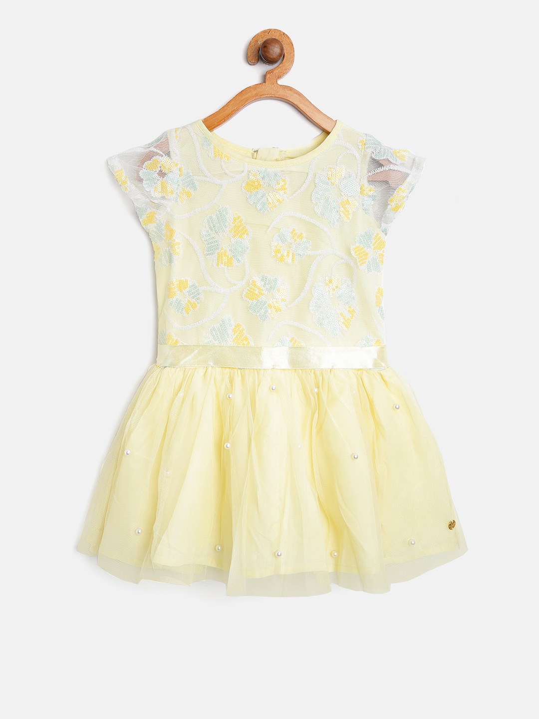 

Gini and Jony Girls Yellow Sequinned Fit and Flare Dress