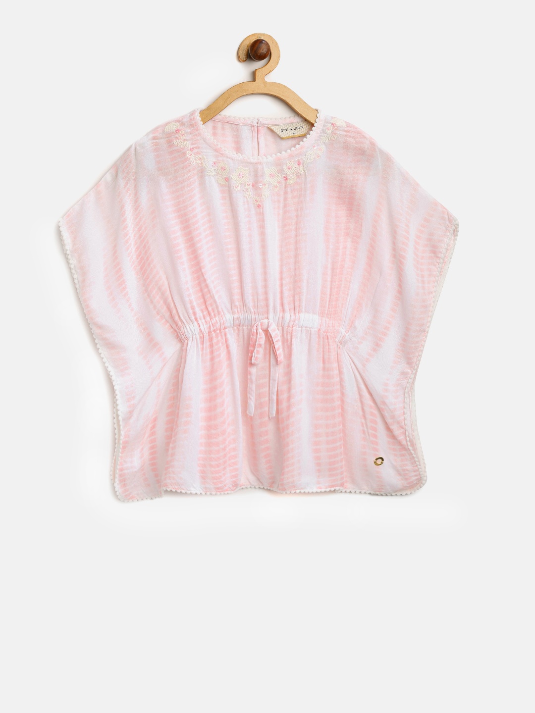 

Gini and Jony Girls White & Pink Tie & Dye Kaftan Top