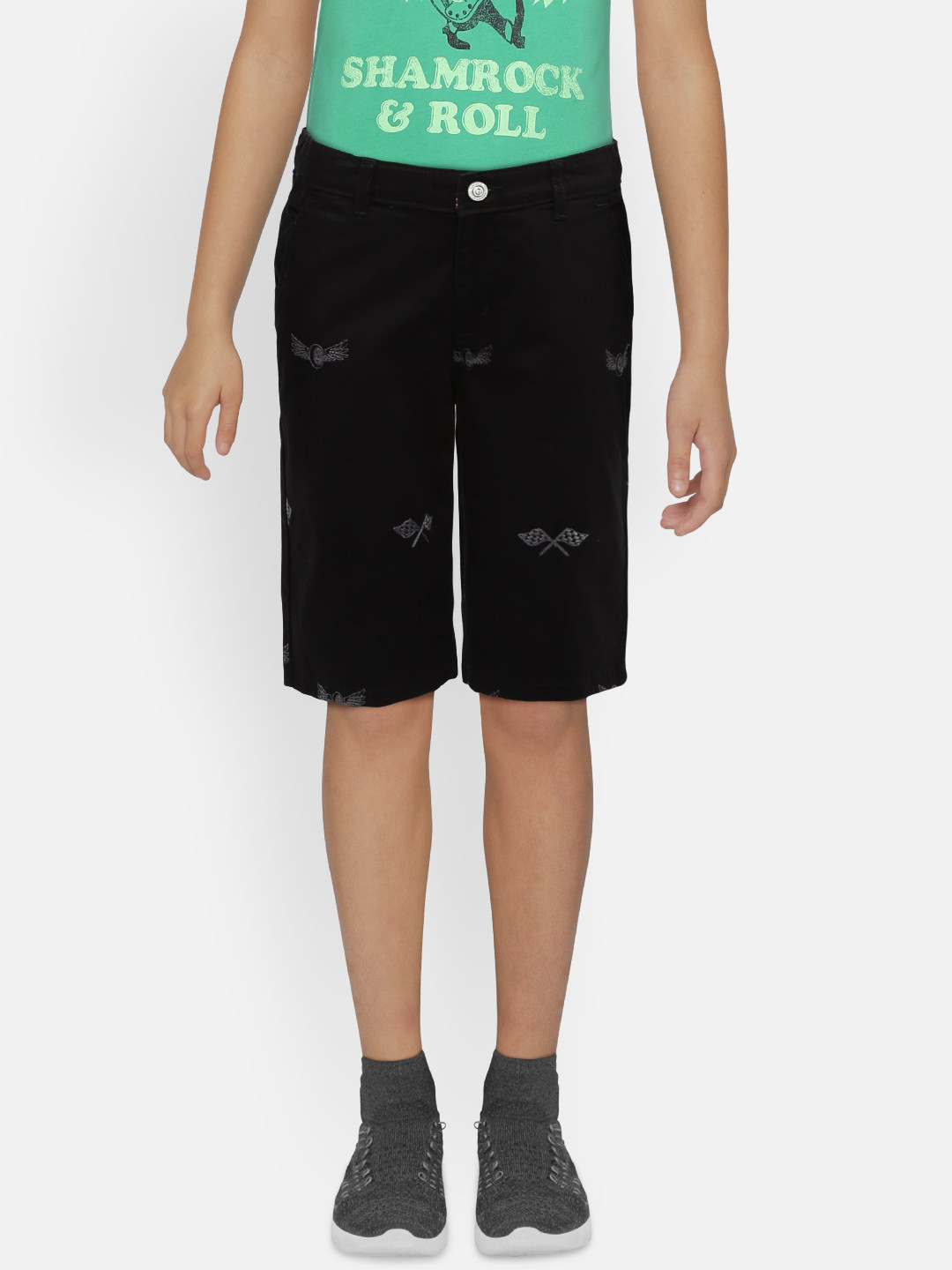 

Gini and Jony Boys Black Embroidered Regular Shorts