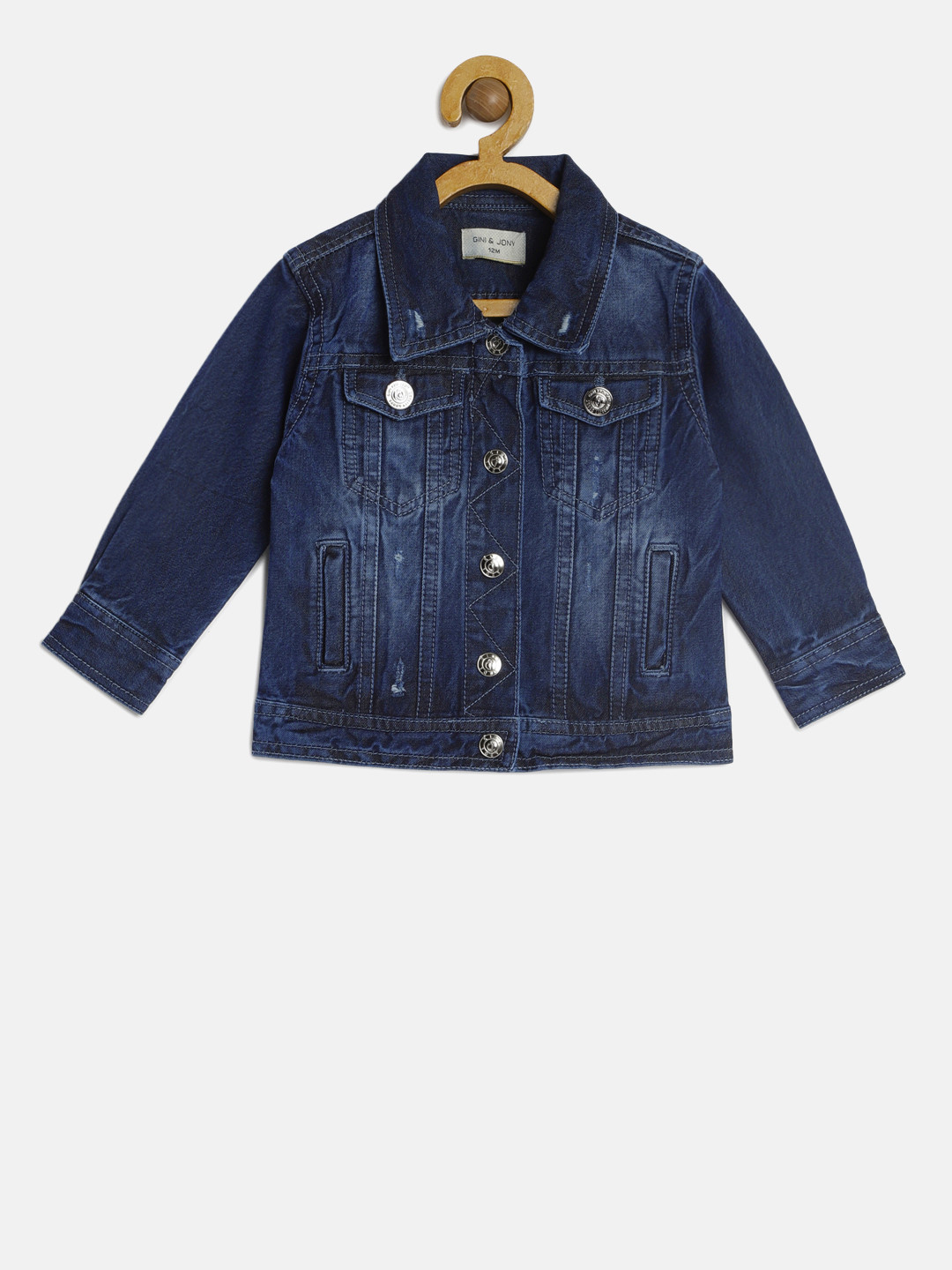 

Gini and Jony Girls Blue Solid Jacket