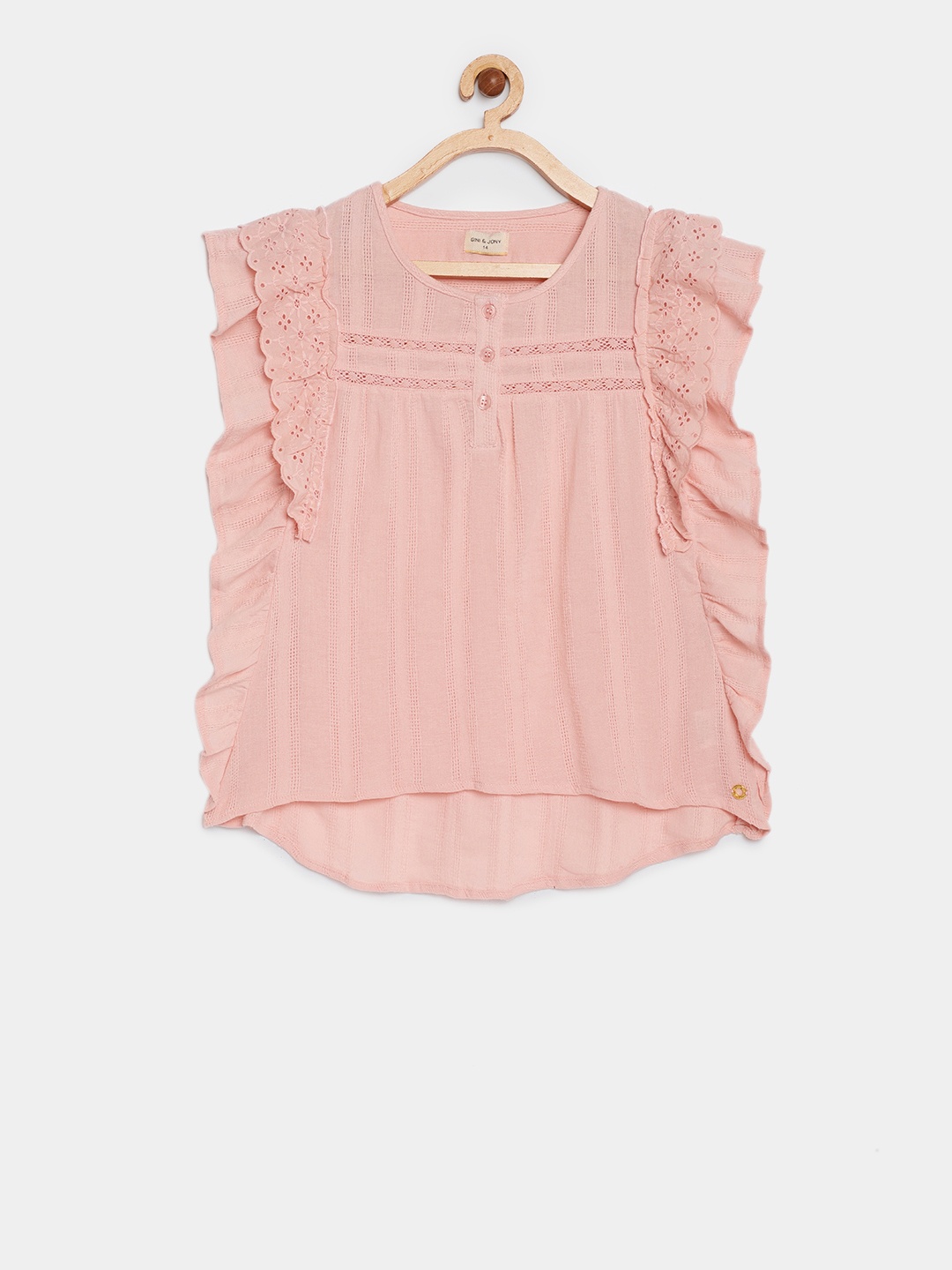 

Gini and Jony Girls Pink Self Design Pure Cotton Top