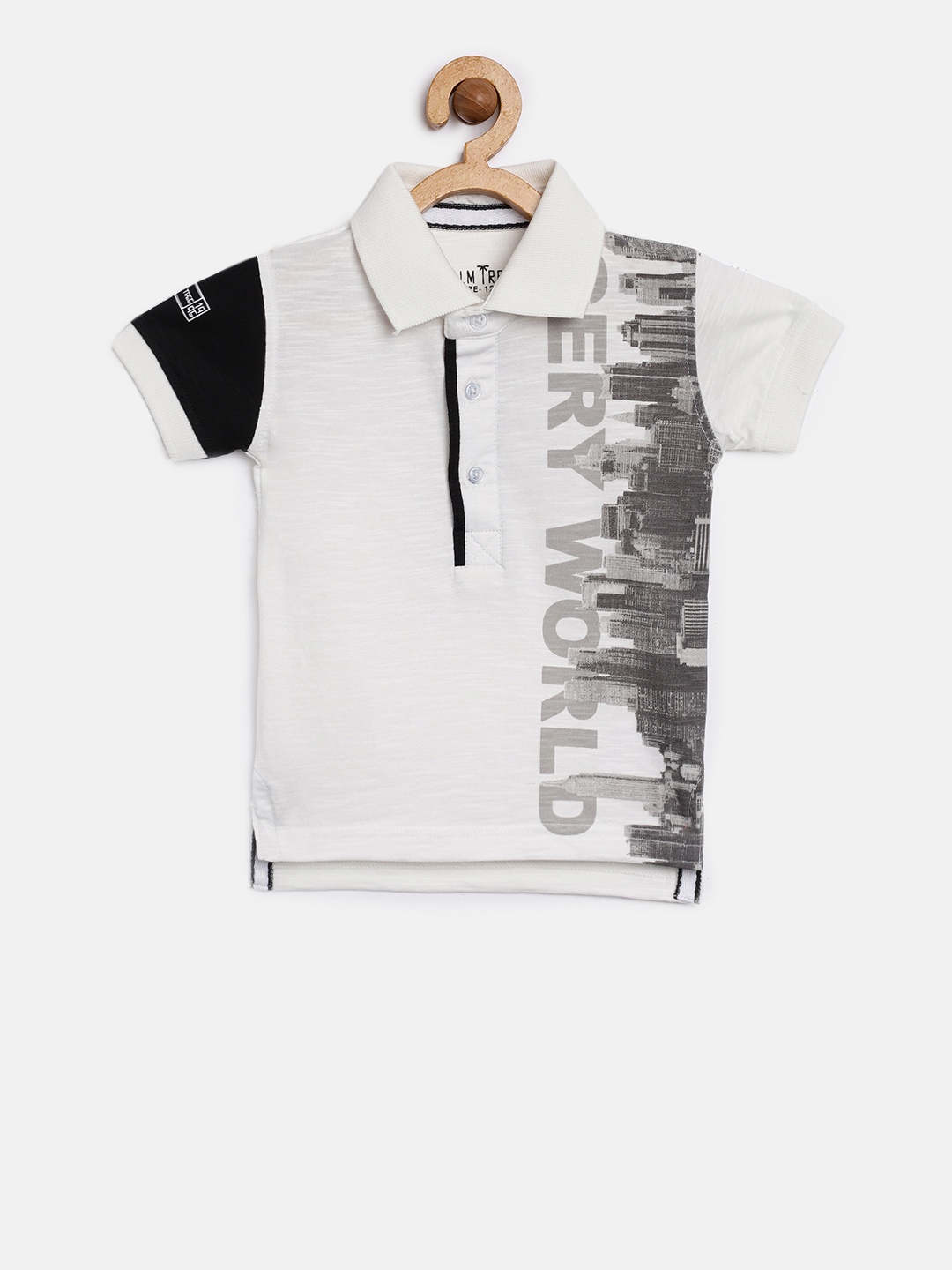 

Palm Tree Boys Off-White & Grey Printed Polo Collar T-shirt