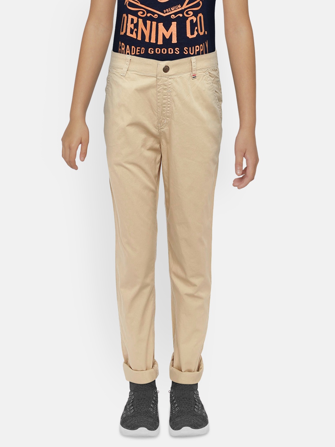 

Palm Tree Boys Khaki Regular Fit Solid Formal Trousers