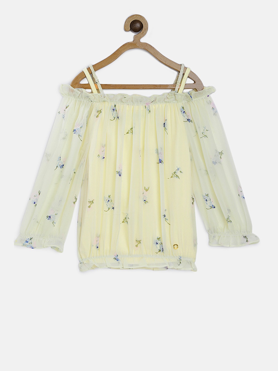 

Gini and Jony Girls Yellow Semi Sheer Printed Top with Camisole