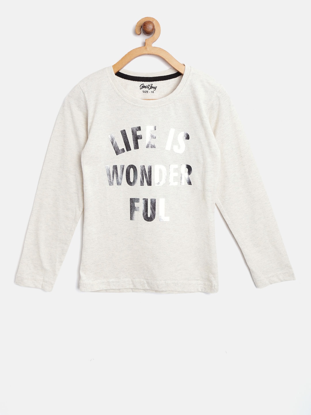 

Gini and Jony Girls Off-White Printed Round Neck Pure Cotton T-shirt