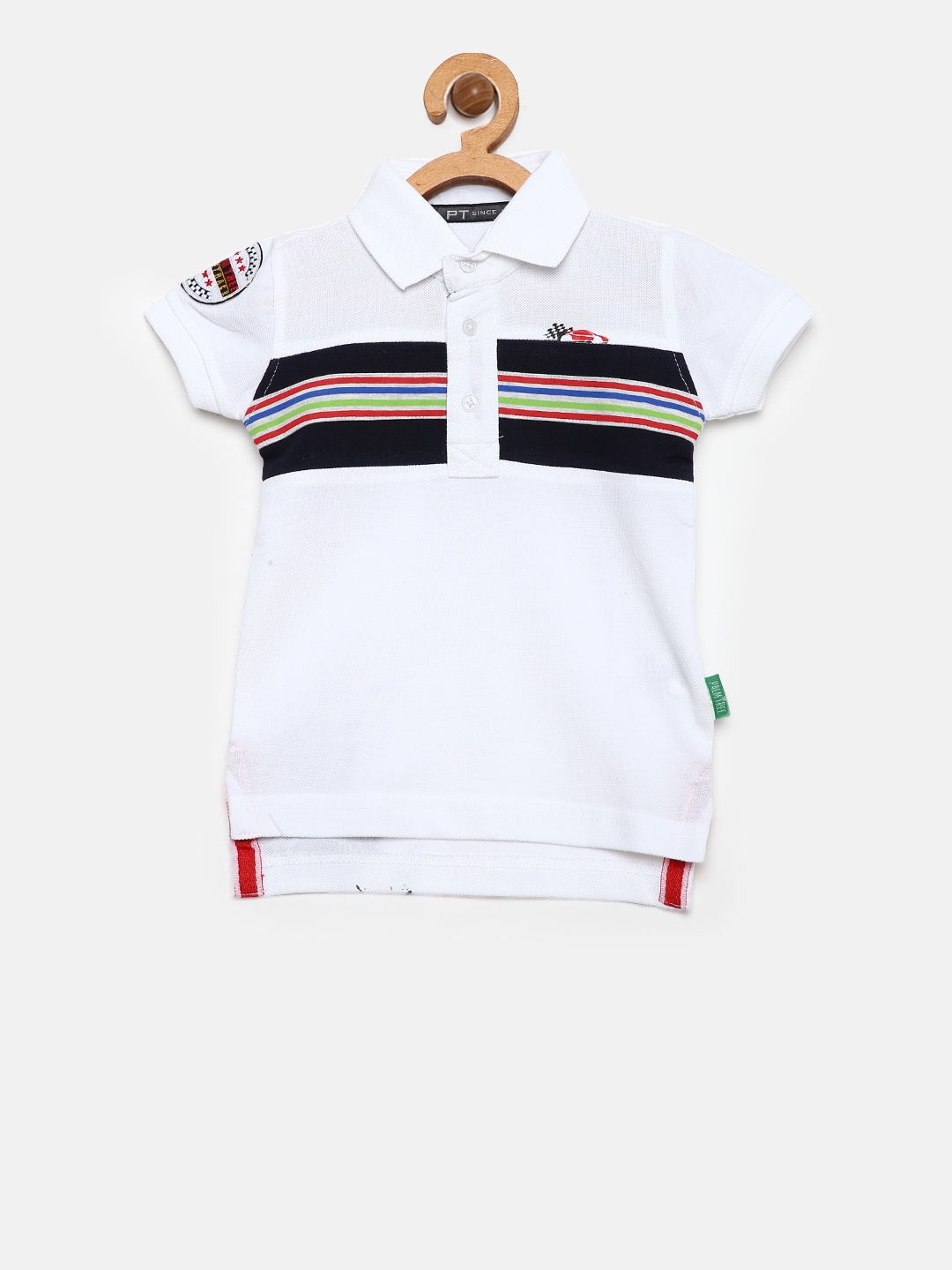 

Palm Tree Boys White & Navy Striped Polo Collar T-shirt