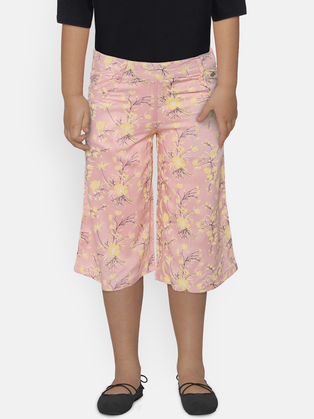 

Palm Tree Girls Pink & Yellow Regular Fit Printed Culottes