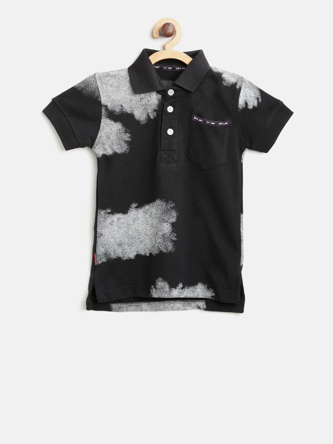

Gini and Jony Boys Black & Grey Printed Polo Collar T-shirt
