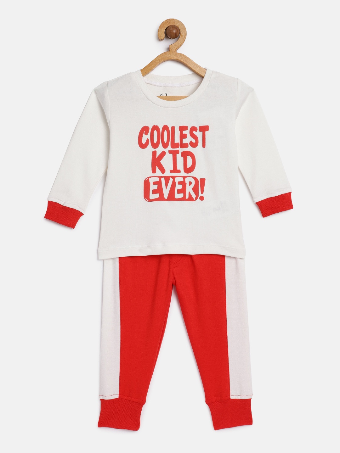 

Gini and Jony Girls White & Red Printed T-shirt with Joggers