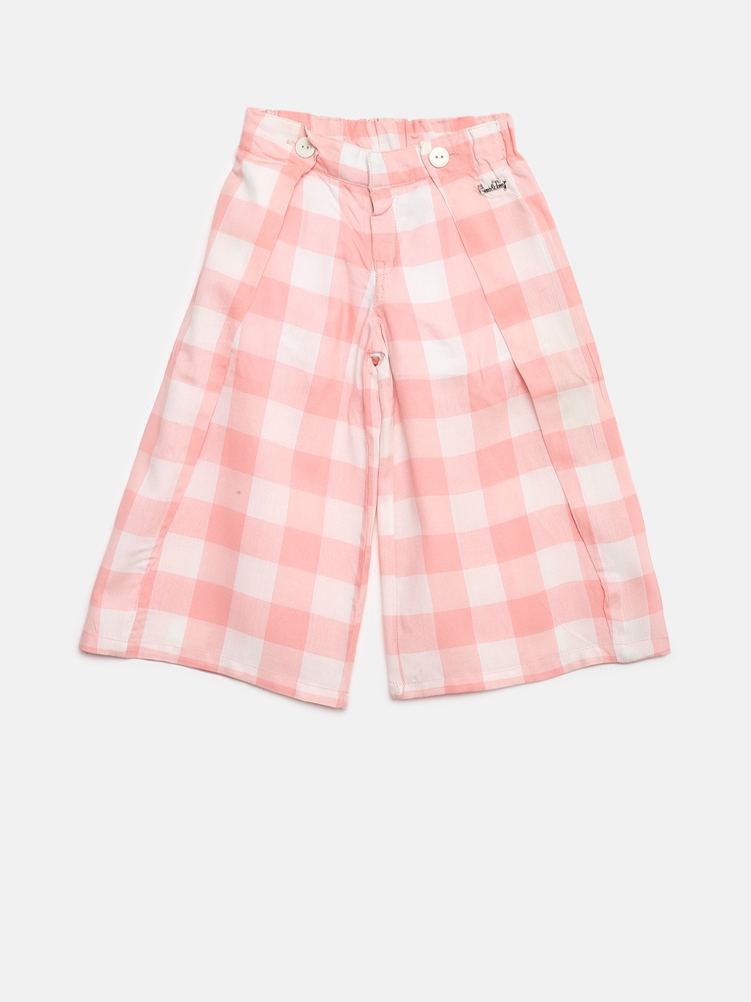 

Gini and Jony Girls White & Peach-Coloured Checked Culottes