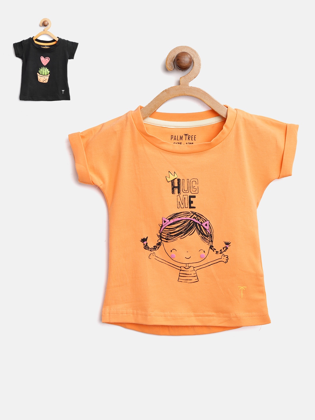 

Palm Tree Girls Pack of 2 Printed Round Neck Pure Cotton T-shirts, Orange