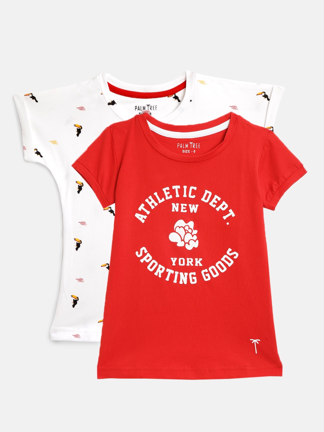 

Palm Tree Girls Pack Of 2 Round Neck T-shirts, Red