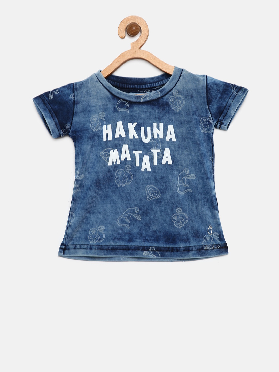 

Gini and Jony Girls Blue Dyed Printed Round Neck T-shirt