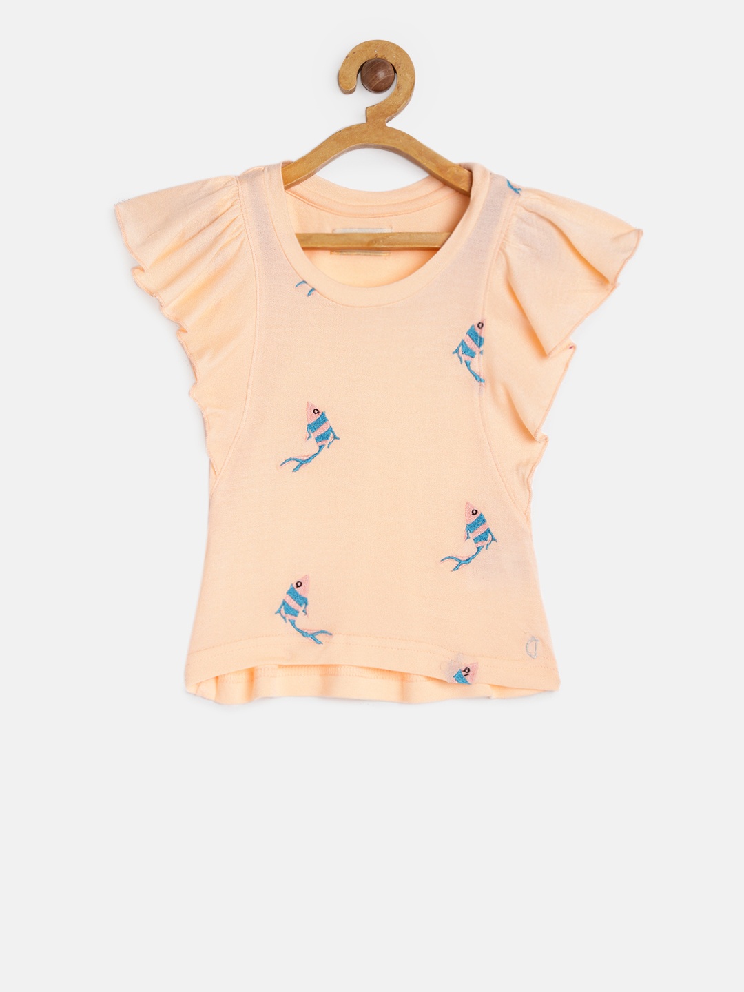 

Gini and Jony Girls Peach-Coloured Embroidered Top