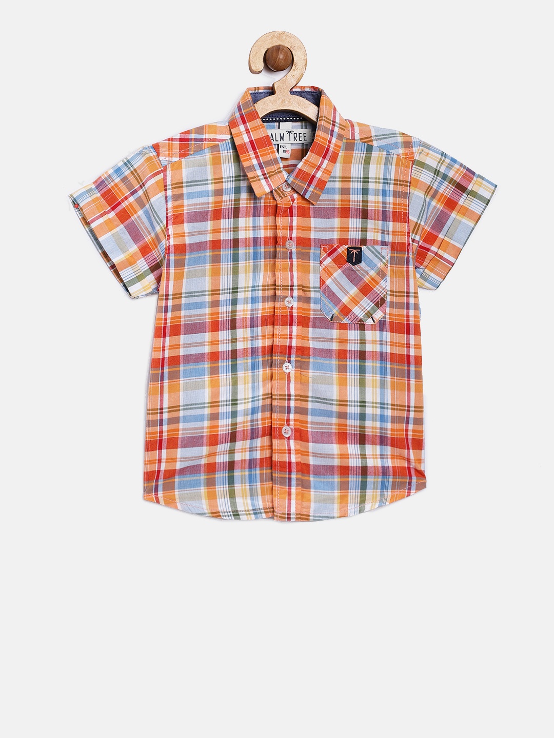 

Palm Tree Boys Orange Regular Fit Checked Casual Shirt