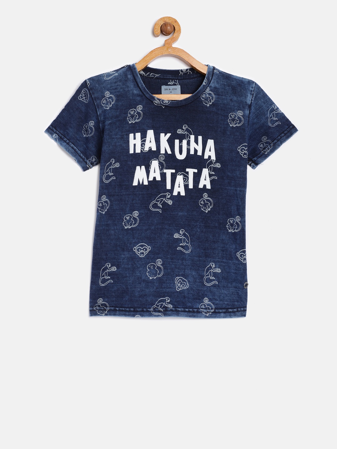 

Gini and Jony Girls Blue Printed Round Neck T-shirt