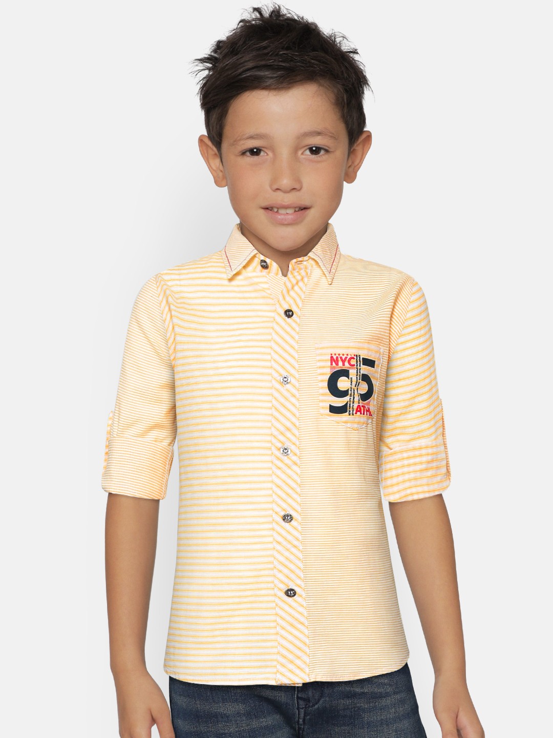 

Gini and Jony Boys Yellow & White Regular Fit Striped Casual Shirt
