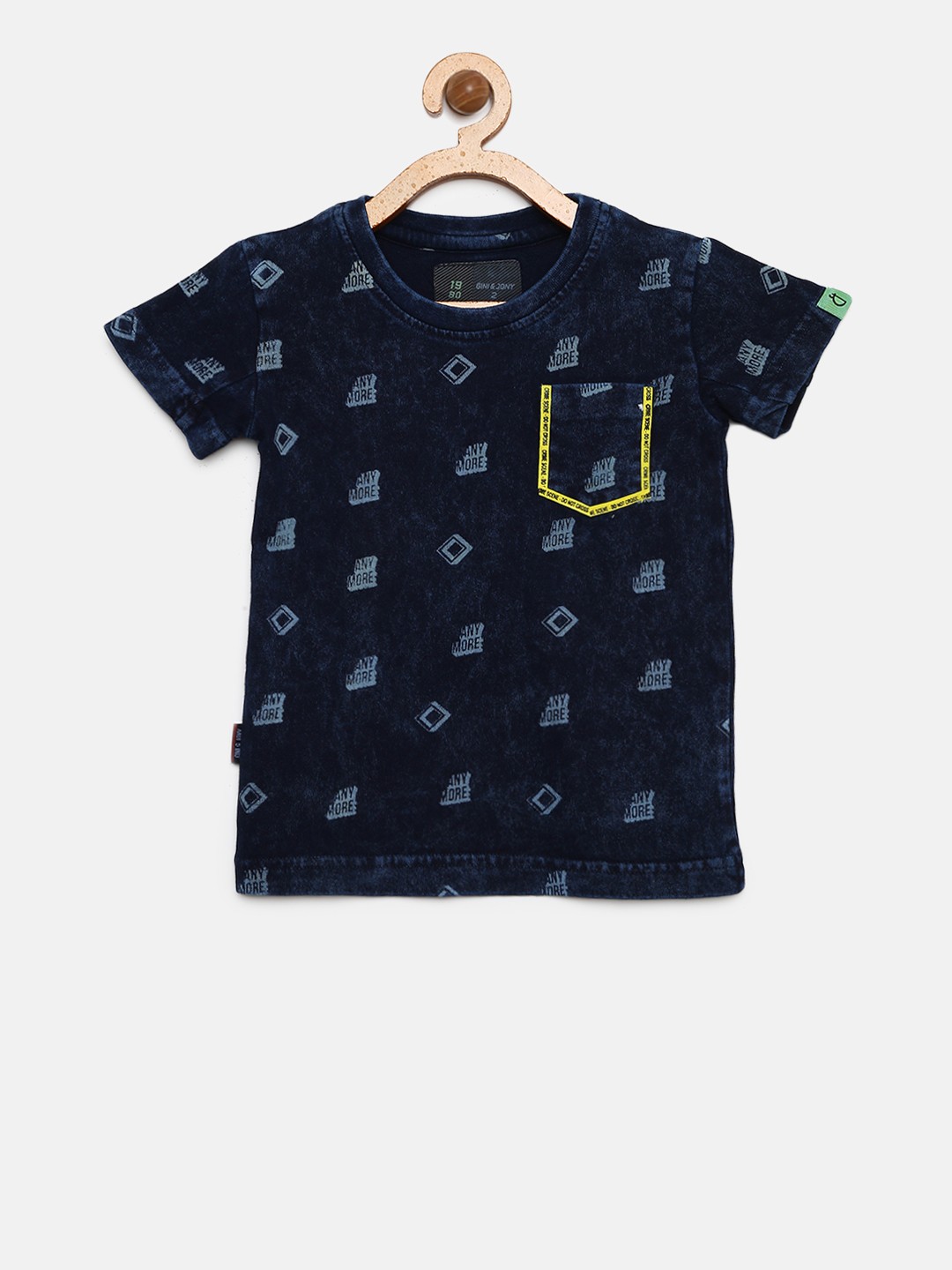 

Gini and Jony Boys Navy Blue Dyed Printed Round Neck T-shirt