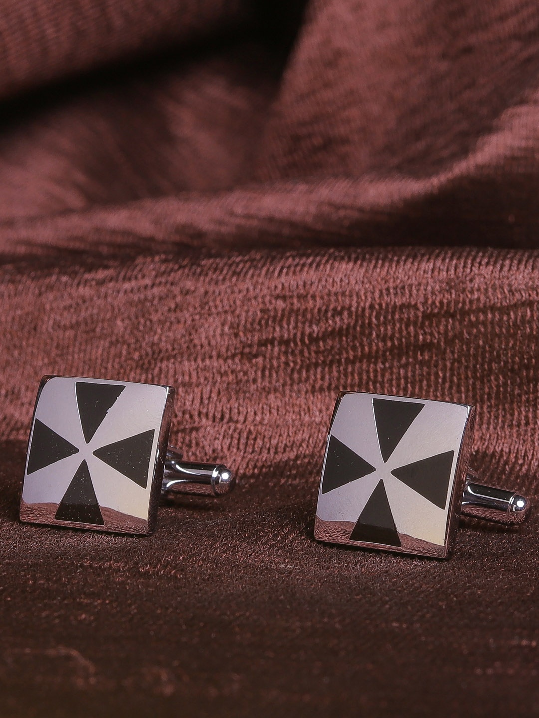 

JEWEL JUNCTION Silver-Toned Geometric Cufflinks