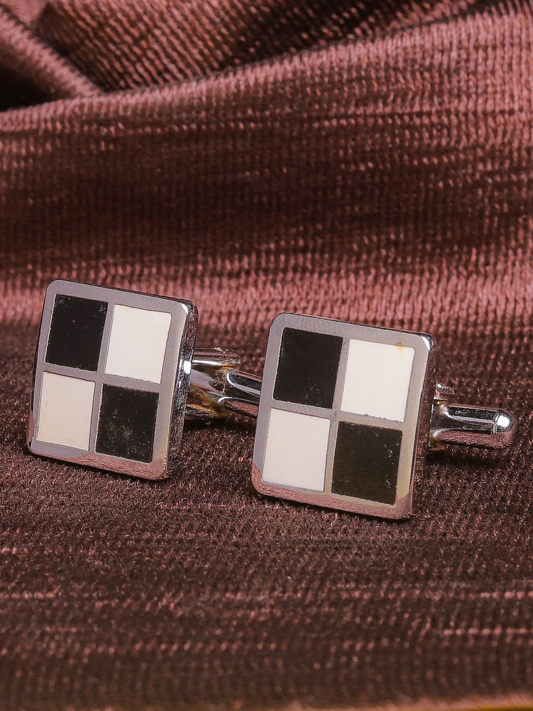 

JEWEL JUNCTION Silver-Toned Geometric Cufflinks