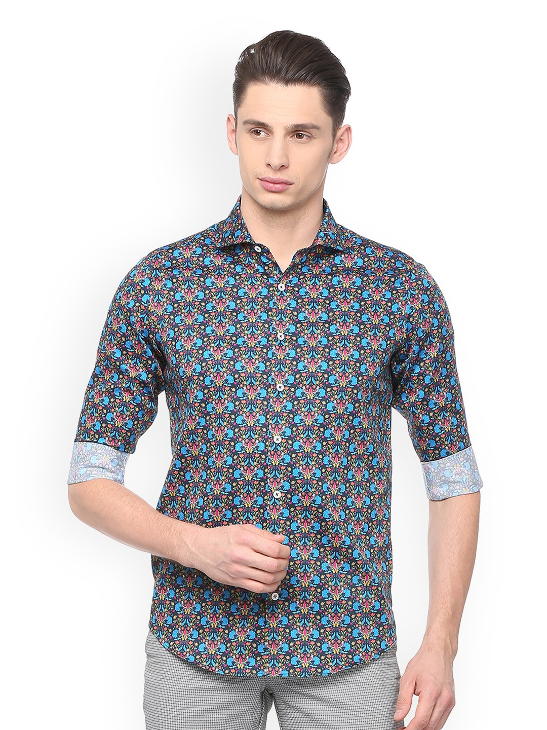 

SIMON CARTER LONDON Men Blue & Pink Slim Fit Printed Casual Shirt