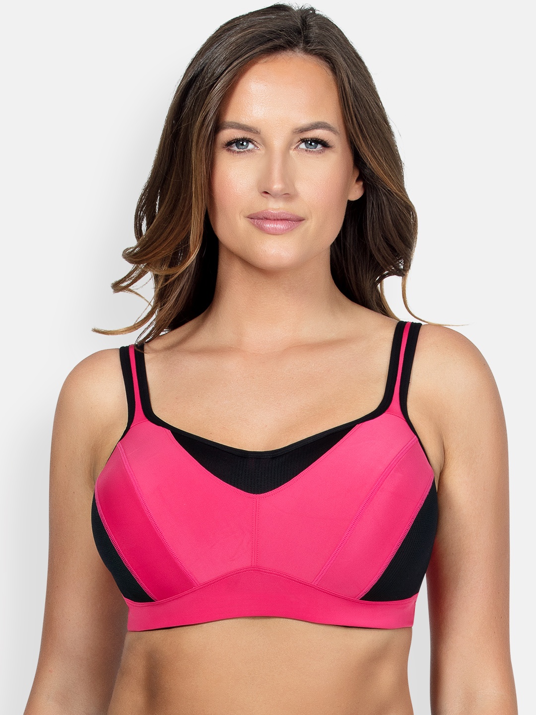 

PARFAIT Plus Size Pink Black Colourblocked Underwired Lightly Padded Sports Bra P5541