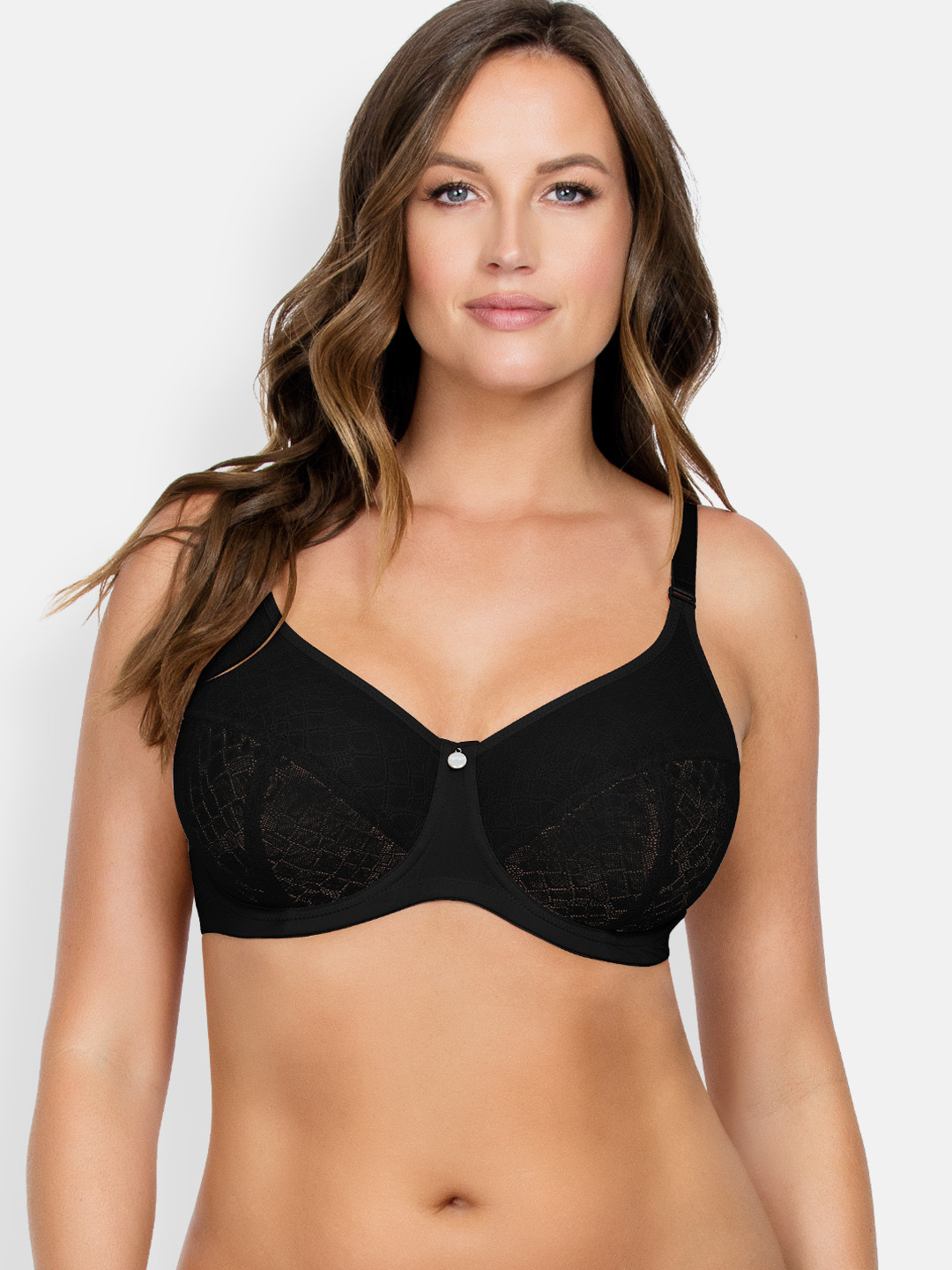 

PARFAIT Plus Size Black Self-Design Underwired Non Padded Minimizer Bra P5272