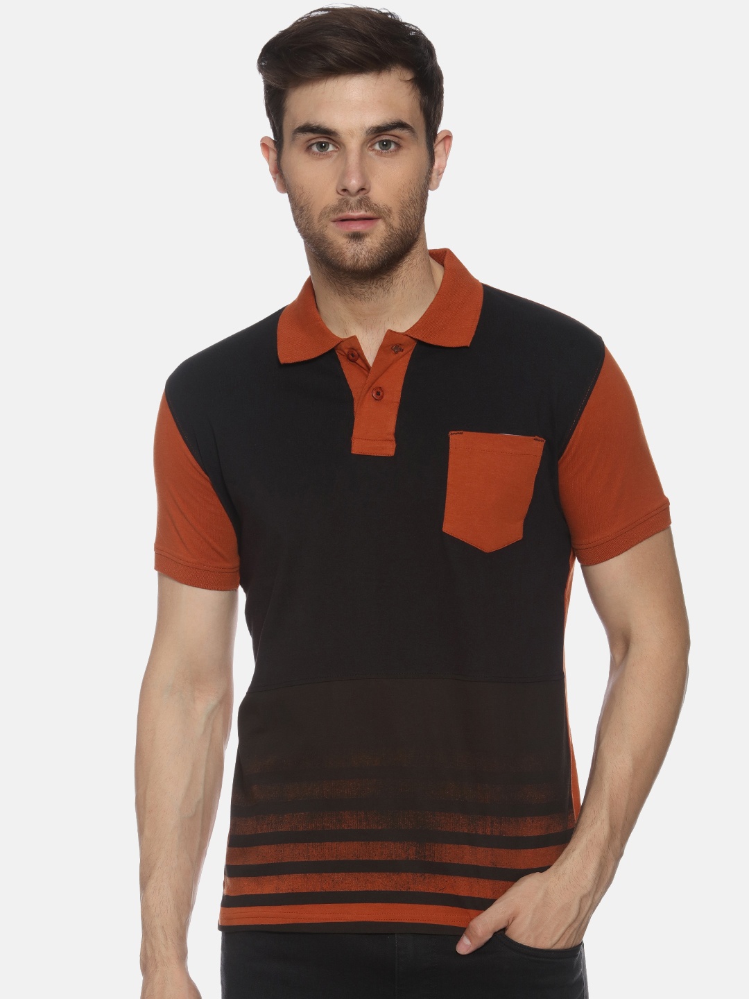 

YAK YAK Men Rust Colourblocked Polo Collar T-shirt