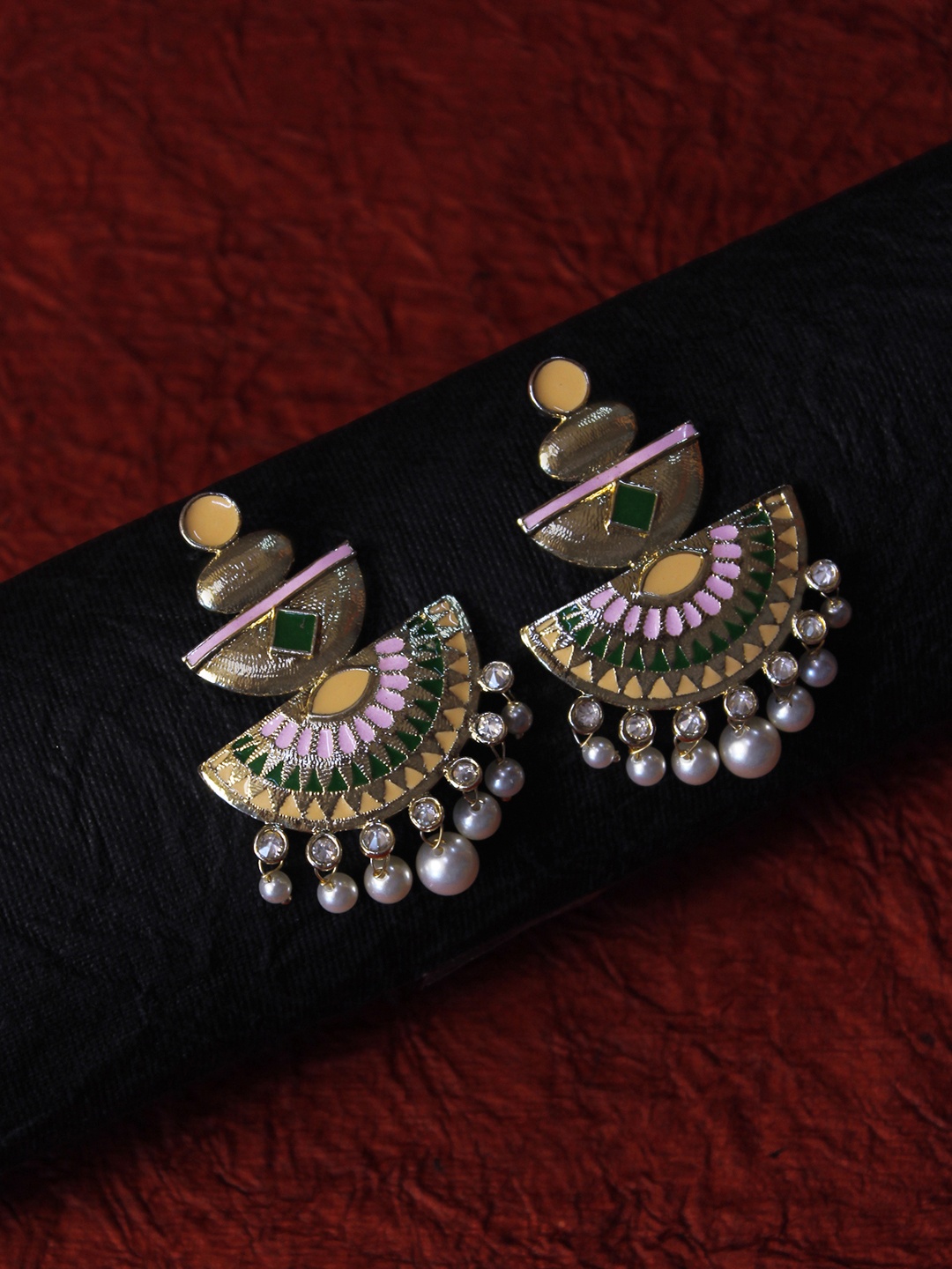 

AccessHer Pink & Gold-Plated Enamelled Geometric Drop Earrings