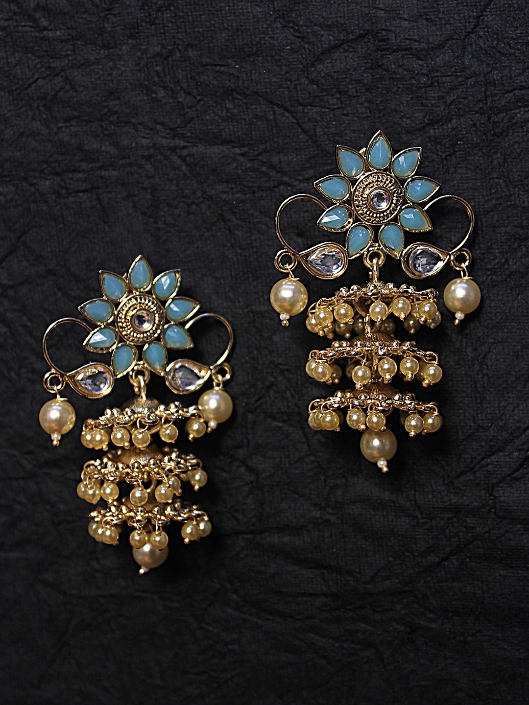 

AccessHer Blue & Gold-Plated Enamelled Circular Drop Earrings