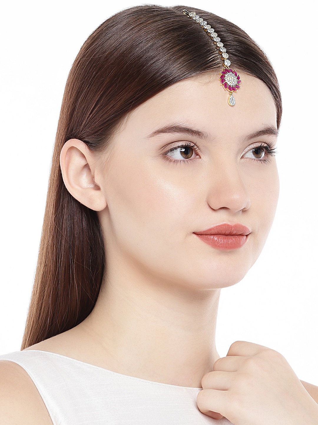 

AccessHer Gold-Plated & Red Meenakari Maang Tika