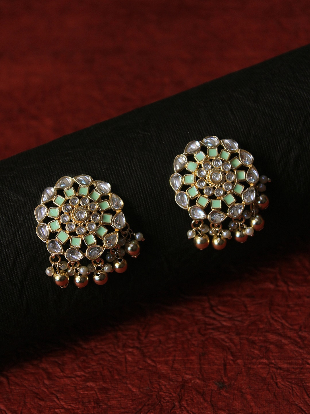 

AccessHer Green & Gold-Plated Enamelled Circular Studs