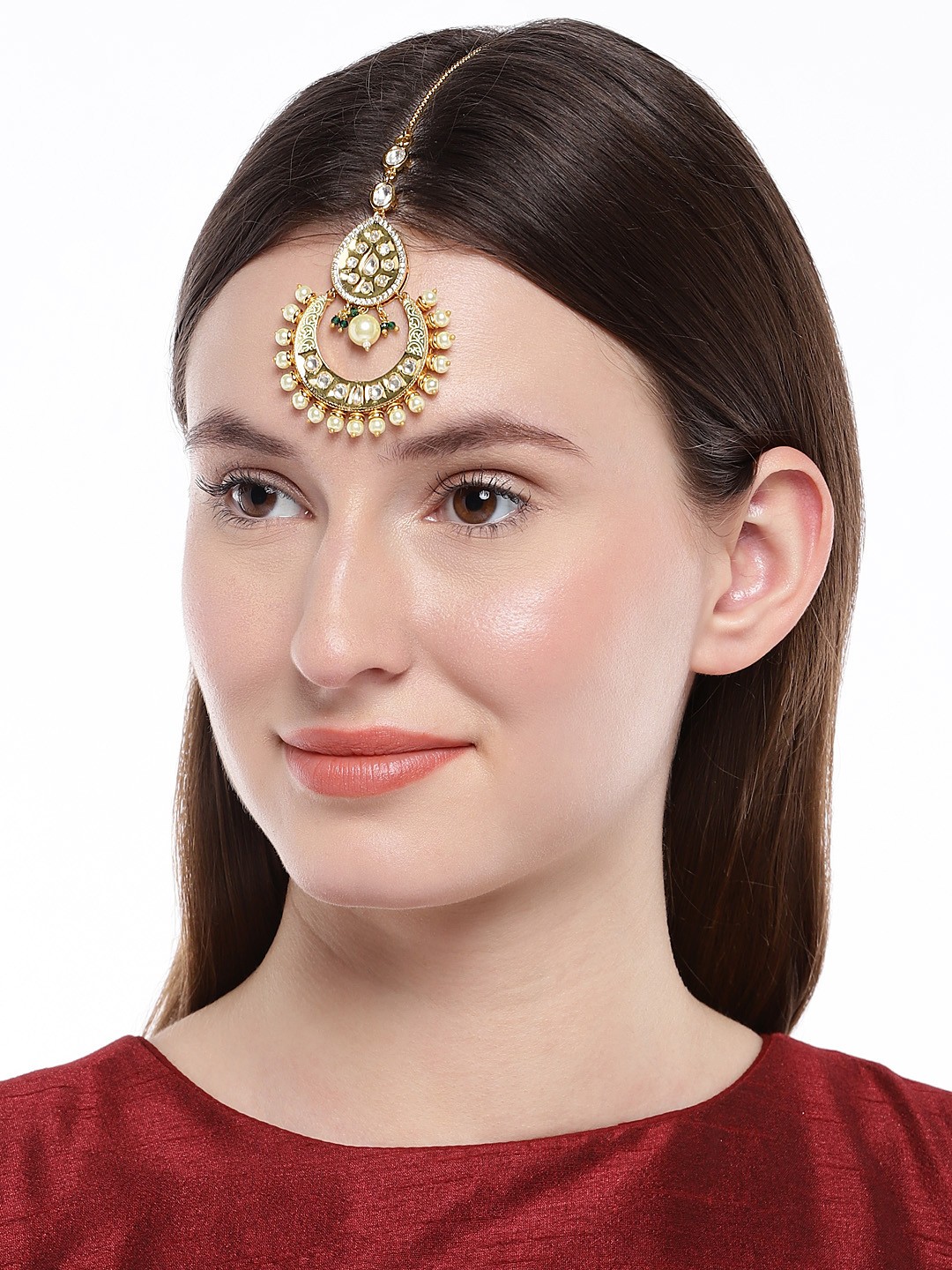 

AccessHer Women Gold-Plated & White Maang Tika