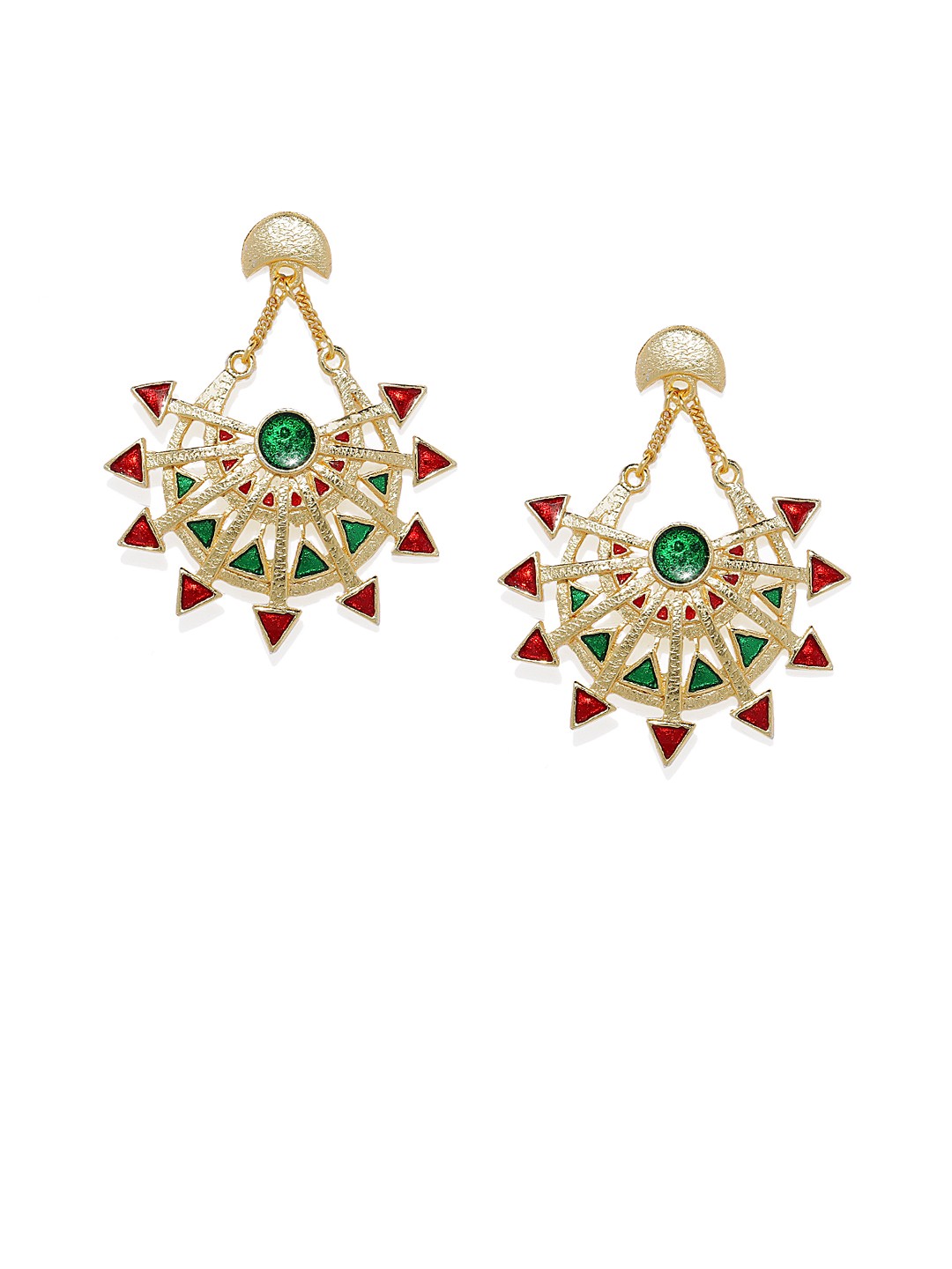 

AccessHer Gold-Plated & Red Enamelled Geometric Drop Earrings