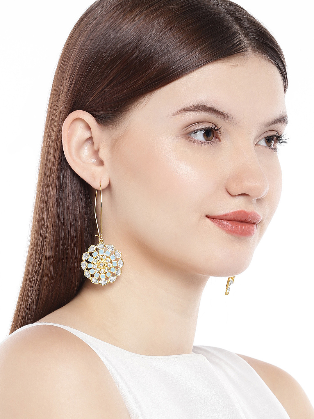 

AccessHer Gold-Plated & Blue Geometric Drop Earrings