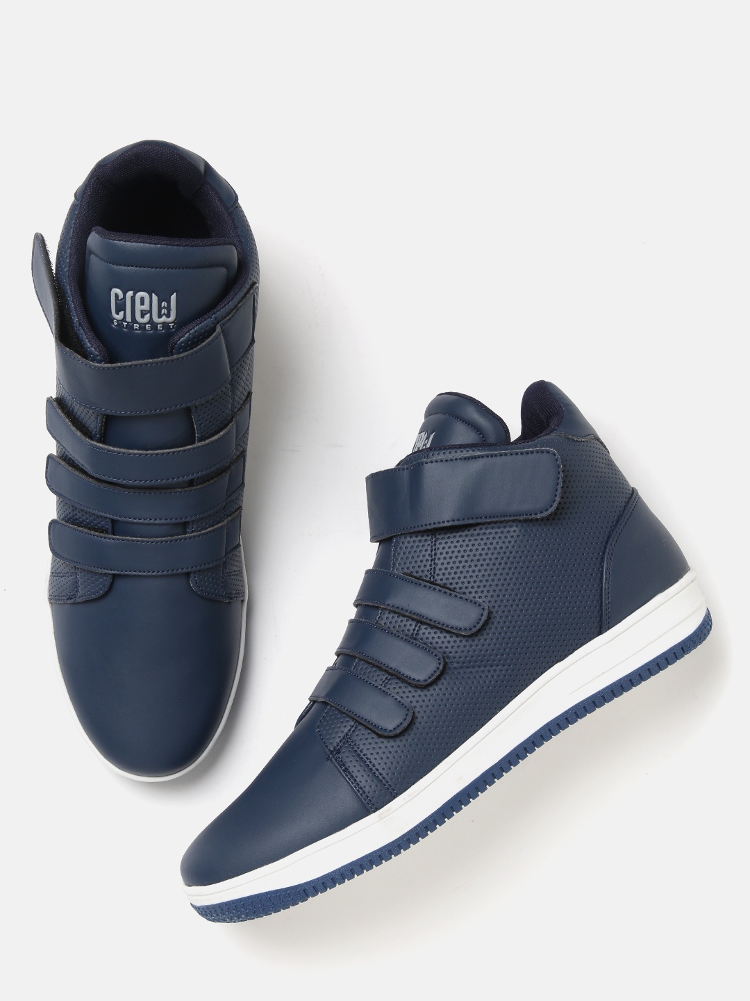 

Crew STREET Men Navy Blue Perforations Mid-Top Sneakers